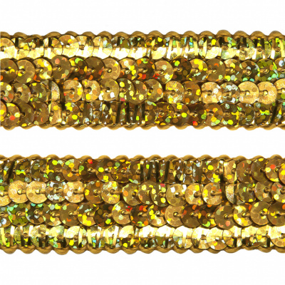 Тесьма с пайетками D16, шир. 20 мм/уп. 25+/-1 м, цвет золото - купить в Ленинске-Кузнецком. Цена: 778.19 руб.